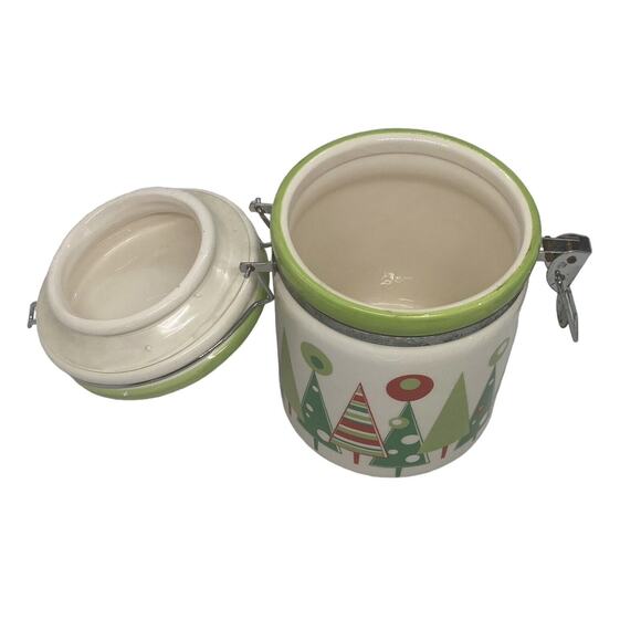 Christmas Trees Wire Bail Lidded Candy Coffee Treat Crock Canister Lucerne Foods - Picture 7 of 16